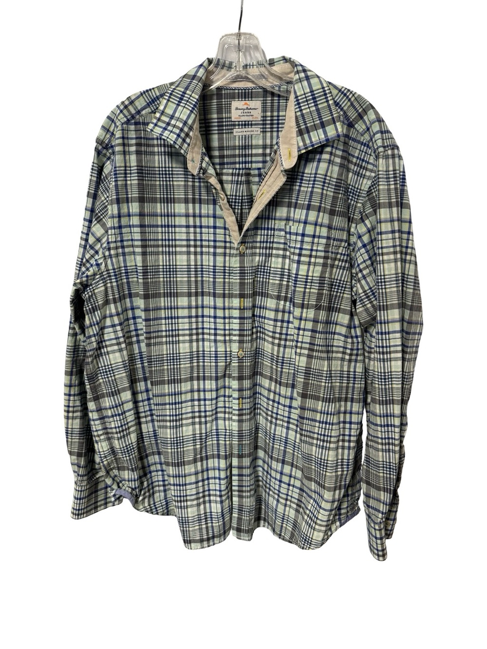 Tommy Bahama Plaid Button-Down in Green, Navy & Gray